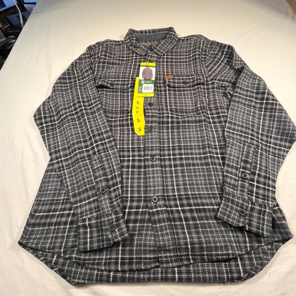 Orvis Flannel Shirt Mens S Gray NEW Plaid Button Down‎ Heavyweight Cotton